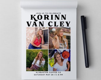 Modern Graduation Tear Off Invitations  · Notepad Graduation Announcements · Black and White 4 photo cards