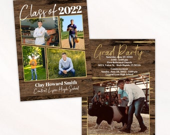 Rustic Wood Male Graduation Announcement · include 5 photos -Graduation Photo Invitation