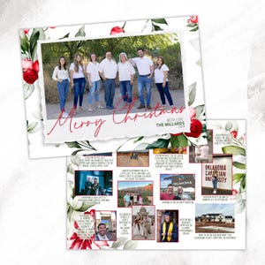Cartões de Natal Revisão do ano · Inclui 12 fotos e legendas para o ano · Cartões de Natal com Poinsétia