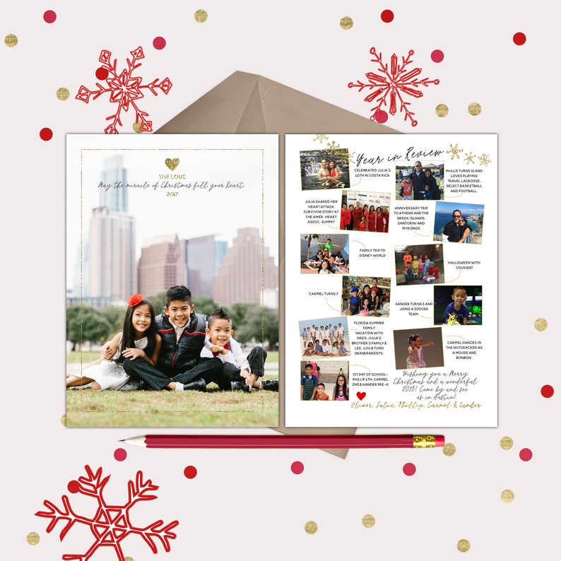 Miracle of Christmas Year in Review Christmas Card · 12 photos and captions to tell about your year · modern white and gold design 