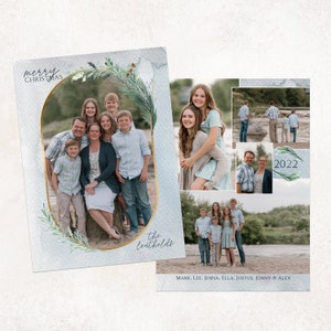 Cartões fotográficos de Natal em aquarela azul de inverno · 5 cartões fotográficos para impressão · Cartões de Natal ovais