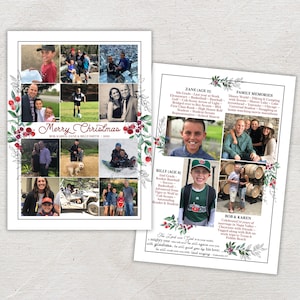 De Update van de Kaart van de Foto van Kerstmis · Eenvoudige jaaromvating met 16 foto's om te delen · Groen en bessen Christelijke Kerst
