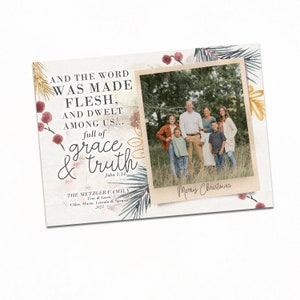 Tarjetas de Navidad · Tarjetas navideñas cristianas con fotos · El Verbo se hizo carne Juan 1:14 · Tarjeta navideña religiosa