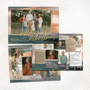 Unieke familiefoto-kerstkaarten · Groen, roest, roze, goud Familiejaaroverzicht Kerstkaarten · 2 achteropties