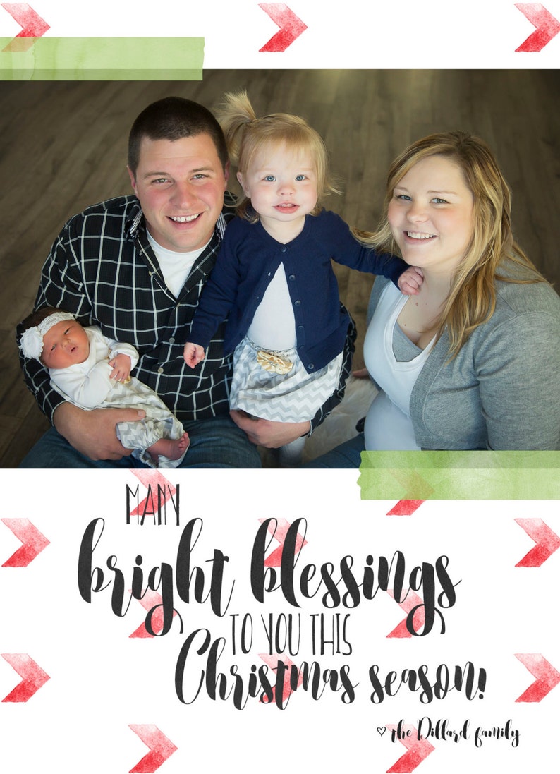 Christmas Birth Announcement Card Watercolor Chevron | Etsy
