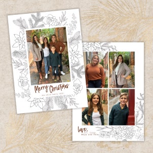 Cartões de Natal Preto e Branco Linha Floral · 5 fotos Cartões de fotos de Natal · Cartões de fotos para impressão