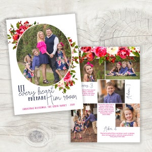 Laat elk hart hem kamer voorbereiden · Bloemenkerstkaarten · Fuchsia BloemenVakantiekaarten · 6 foto's en korte familie-update opnemen