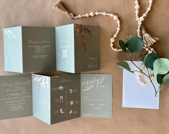 Custom Wedding Invitations · Sage Green Unique All in One Wedding Invitations with RSVP card (247)