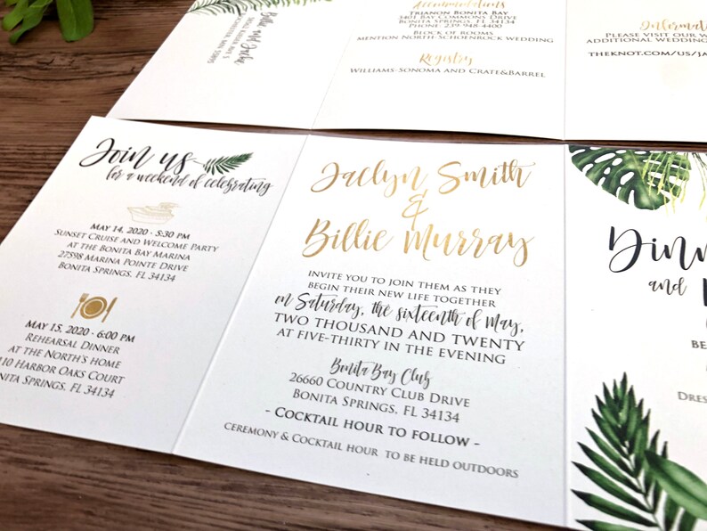 Destination Wedding Invitations Tropical Paradise Wedding Invites Folded, Custom Designed, All in One Wedding Invitation 236 image 5