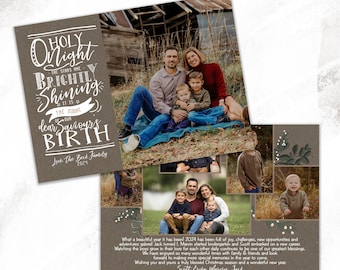 May include: Christmas card with family photos and text. The card features a family portrait and several smaller photos. Text on the card reads "O Holy Night" and "Love The Beck Family 2024". The card has a brown background with white text and green accents.