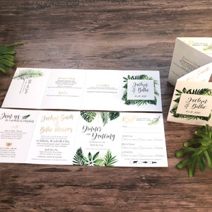 Destination Wedding Invitations Tropical Paradise Wedding Invites Folded, Custom Designed, All in One Wedding Invitation 236 image 3