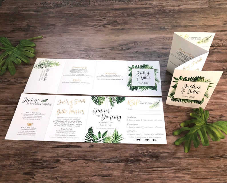 Destination Wedding Invitations Tropical Paradise Wedding Invites Folded, Custom Designed, All in One Wedding Invitation 236 image 3