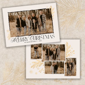 Cartões de Natal Folhagem de inverno preta e dourada 5 fotos Cartões de fotos de férias · Cartões de fotos para impressão