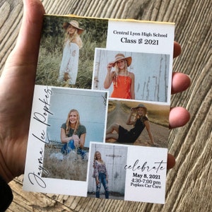 Invitaciones de graduación con 5 fotografías · Anuncios de graduación con bloc de notas · Sencillos y divertidos