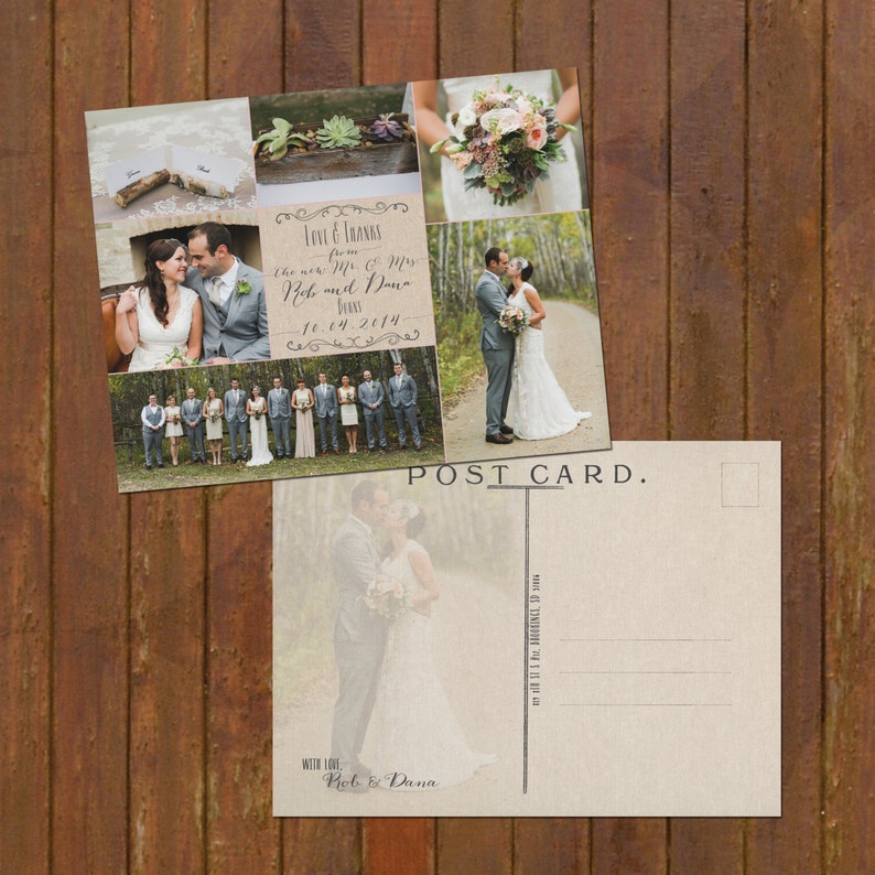 Wedding Thank You Cards or Magnets rustic collage 6 photos postcard option image 1