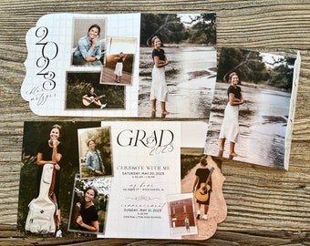 Luxury Custom Folded Graduation Invitations · Graduation Announcements · Black & White  · Customize ALL colors, photos  wording