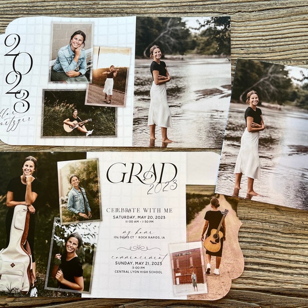 Luxury Custom Folded Graduation Invitations · Graduation Announcements · Black & White  · Customize ALL colors, photos  wording