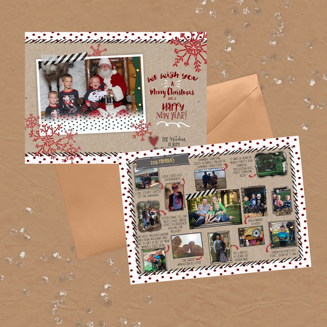 Year in Review Kraft Paper Christmas Cards · Printable Cards · Red ...