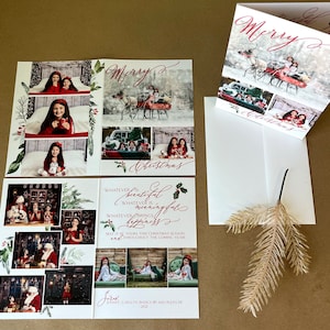 Hermosas tarjetas fotográficas de Navidad personalizadas · Incluye tantas fotos como desees · Tarjetas de fotos navideñas plegadas de diseño personalizado