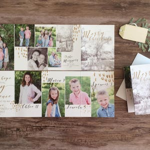 Tarjetas de Navidad plegables de acordeón personalizados ? 8 paneles para el diseño personalizado alrededor de sus fotos ? Blanco & Oro ? Tarjetas de Navidad Cristianas