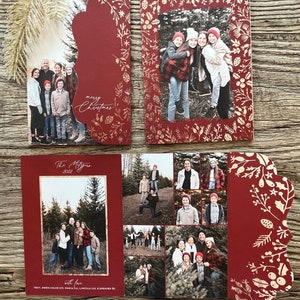 Cartões de Natal personalizados de luxo dourado e vermelho · Cartões de Natal dobrados · incluem mais de 11 fotos · Personalizados para VOCÊ