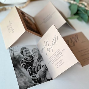 Custom Wedding Invitation Suite Minimalist Natural Wedding Invitation with Photos Arch Photo Tear Off RSVP Cards 249 image 1