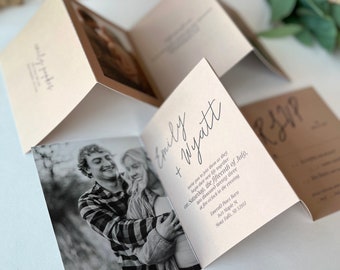 Custom Wedding Invitation Suite · Minimalist Natural Wedding Invitation with Photos  · Arch Photo · Tear Off RSVP Cards (249)