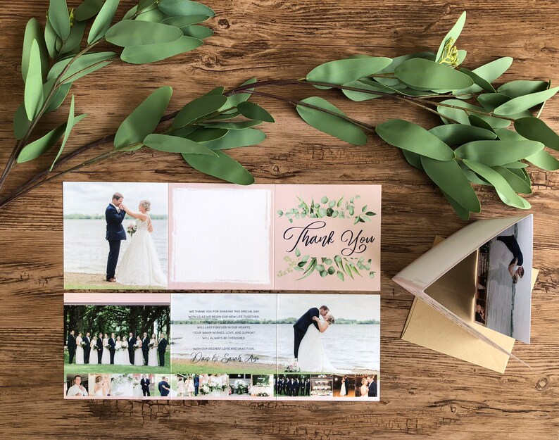 2 Wedding Thank You Card \u00b7 Greenery Photo Thank You Cards \u00b7 Custom Wedding Thank You Notes