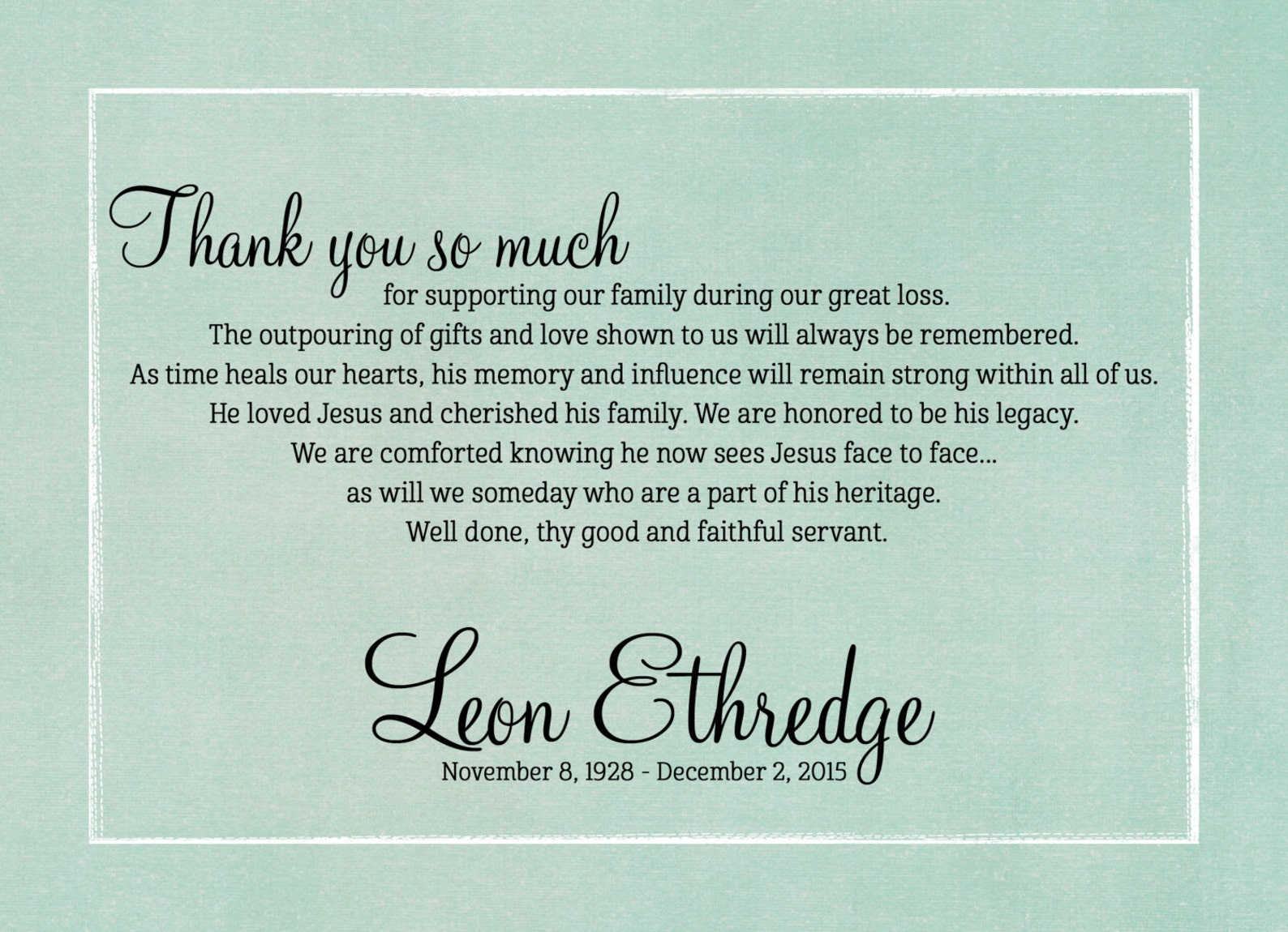 Funeral Thank You Card Bereavement Thank You Notes Etsy