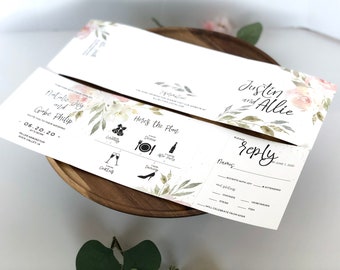 Wedding Invitations · Wedding Timeline and Tear Off RSVP Card · Custom Tri-fold All in One Wedding Invites (245)