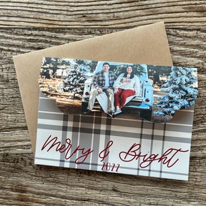 Tarjetas navideñas/festivas · Tarjetas navideñas plegadas de estilo rústico a cuadros · Negras, rojas y crema (incluyen más de 5 fotos) · Personalizadas para TI