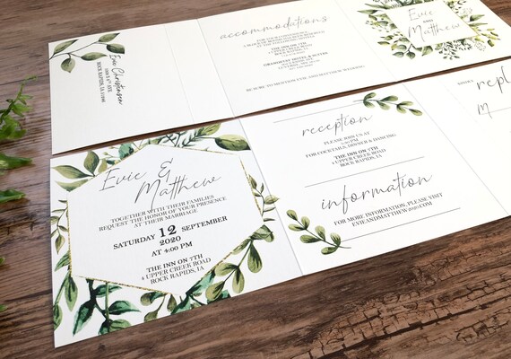 leaves luxury folded wedding invitation suite tri fold custom designed wedding invitations greenery wedding invites 238 foldable wedding invitation