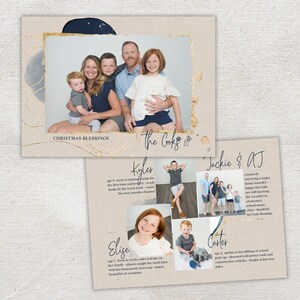Kerstzeges Fotokaarten · Modern Fun Unique Blue, goud en tan Vakantie Fotokaarten · Gezinsupdate