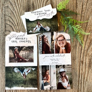 Invitaciones de graduación plegadas personalizadas · Anuncios de graduación · Tarjetas de graduación de tres pliegues con corte boutique · DISEÑO PERSONALIZADO
