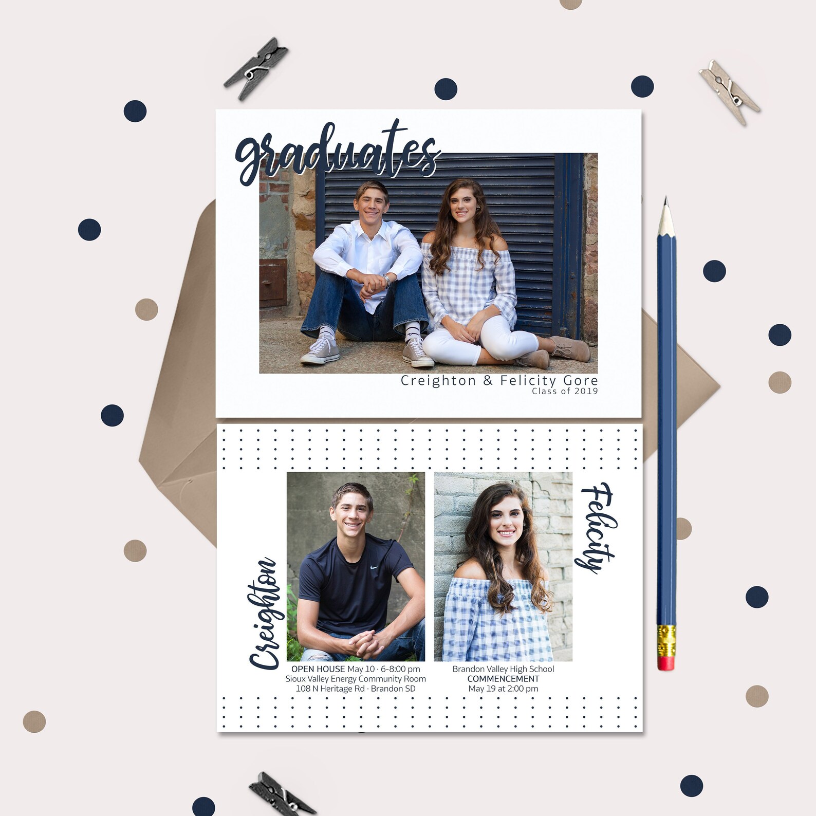 Twin Graduation Announcements Invitations Modern Boy & Girl Etsy