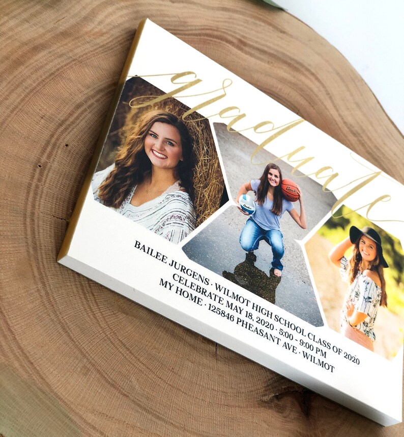 Graduation Tear off Notepad Invitations · 3 Photo Geometric & Gold ...