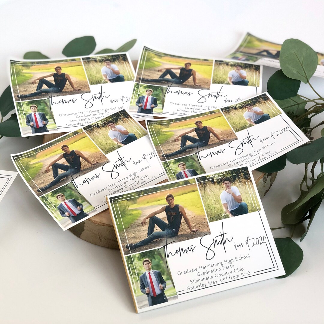 Modern Graduation Tear off Notepad Invitations 3 Photo Simple Black ...