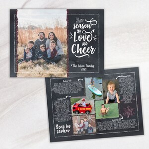 Tis the Season for LOVE and CHEER - Year in Review Christmas Holiday Cards - inclusief 6 foto's en familie-update - afdrukbare kaarten