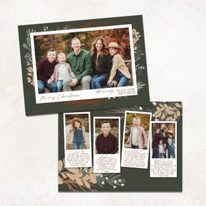 Kerst fotokaarten · Moderne herfstkleur gebladerte · Groen, bruin, roest · 4 familie updates · afdrukbare vakantiekaart