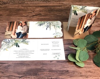 Die Cut Tri-Fold Greenery Wedding Invitation · Photo Wedding Invitations · FUN and UNIQUE wedding invites (237)