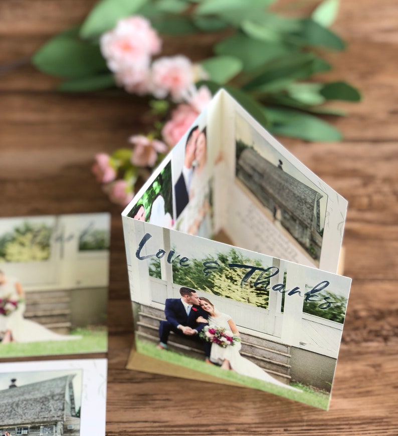 Watercolor Wedding Thank You Cards \u00b7 12 photo Thank You Card \u00b7 Tri-Fold Custom Thank You Note 3