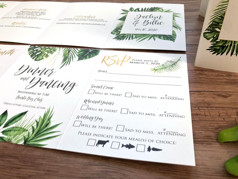 Destination Wedding Invitations Tropical Paradise Wedding Invites Folded, Custom Designed, All in One Wedding Invitation 236 image 1