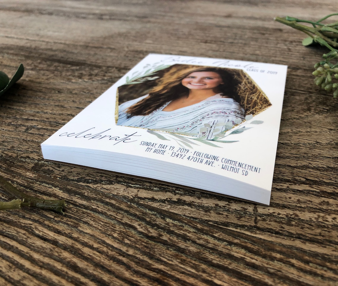 Greenery and Gold Graduation Notepad Tear off Invitations - Etsy