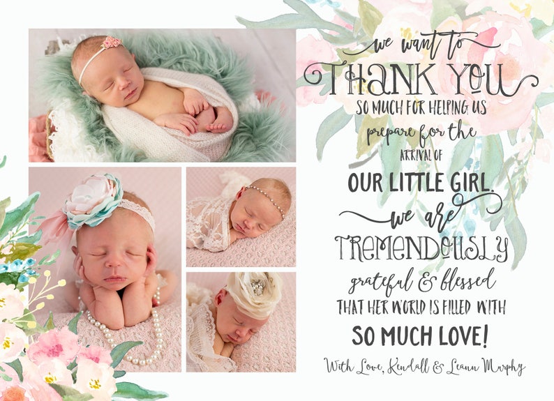 Baby Announcement & Thank You Card All in One Watercolor Etsy