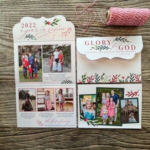 Resumo do ano Cartão de Natal · Glória a Deus Cartões de Natal personalizados de luxo · Cartões de Natal · inclui mais de 8 fotos