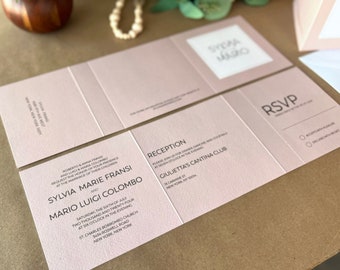 Wedding Invitation Suite · Blush Pink Tri-Fold Minimalist Modern  All in One Invite  (250)