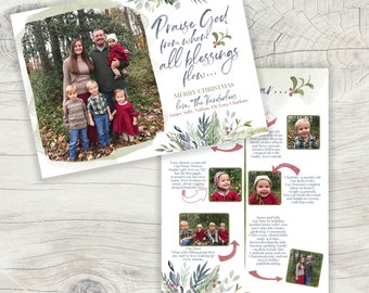 Praise God from whom all Blessings Flow Christmas Card · Year in Review Design with 7 photos · Christian Christmas Cards