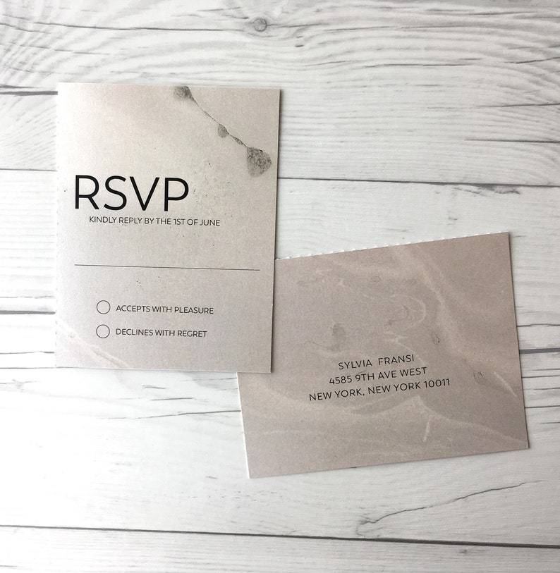 Marble TriFold Wedding Invitations Grey & Pink Modern Etsy