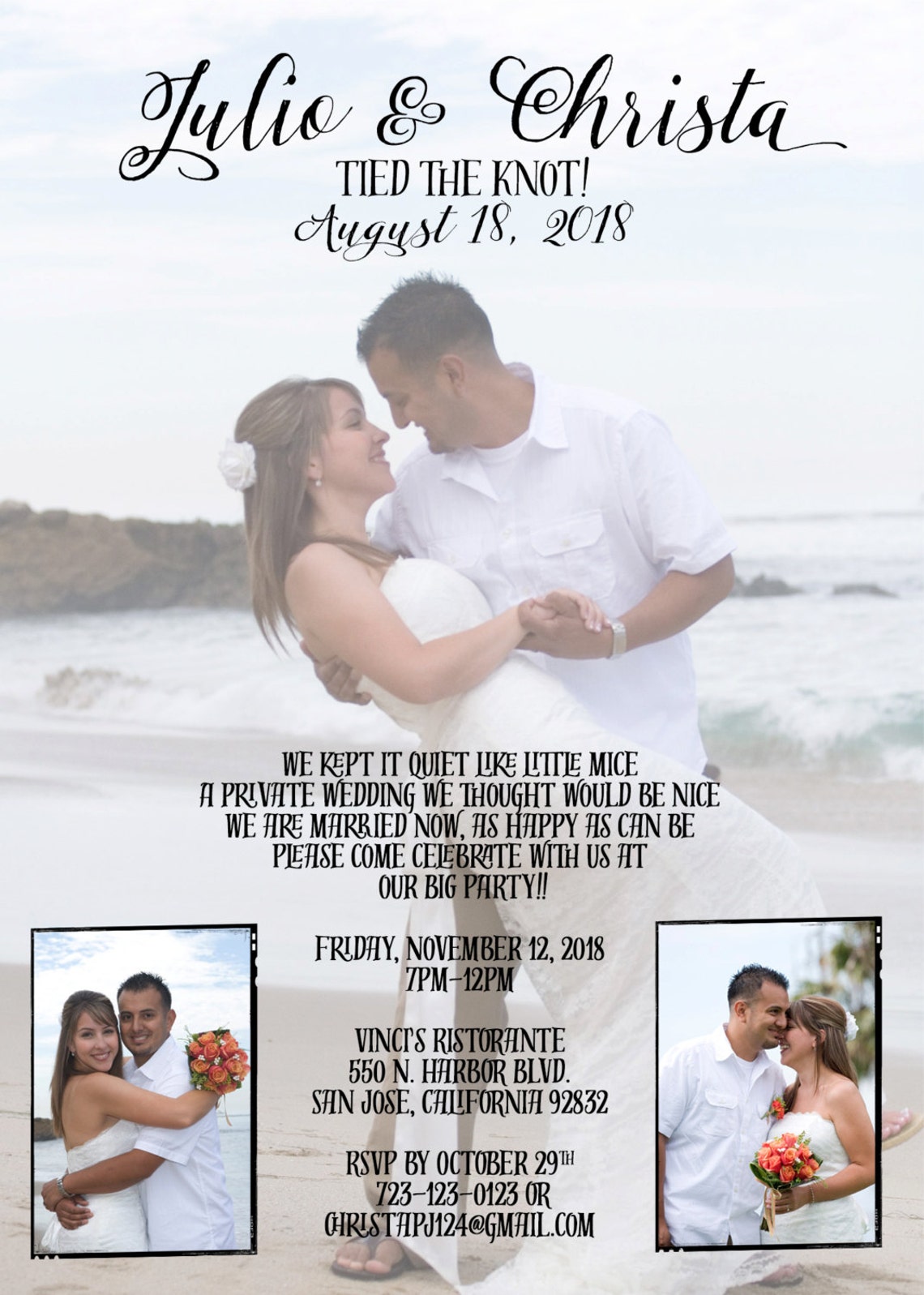 Beach an Elopement Announcement Thank You Card or Etsy