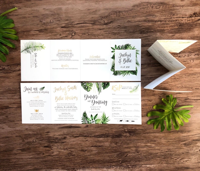 Destination Wedding Invitations Tropical Paradise Wedding Invites Folded, Custom Designed, All in One Wedding Invitation 236 image 2